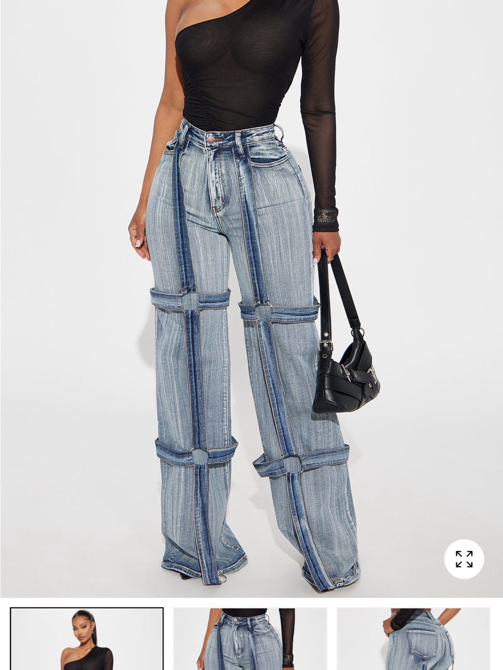 Light Blue Panel Detail Wide-Leg Jeans